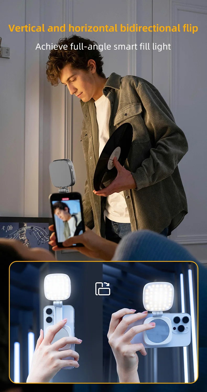 Mini Phone Magnetic Selfie Fill Light Portable Makeup Mirror Foldable Pocket LED Light Photography Clip Fill Light