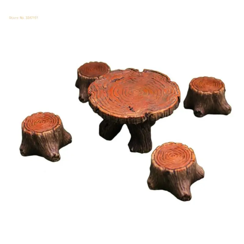 Functional Art Piece Resin Stump Table Chair for CafesRestaurant Decor 5pcs Dropship