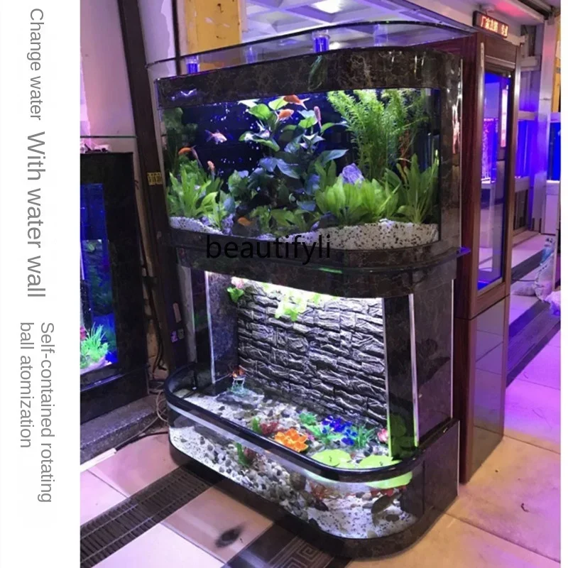 yj Large Aquarium Medium and Large Amphibious Cylinder Turtle Box Change Water Ecological Glass Landscaping