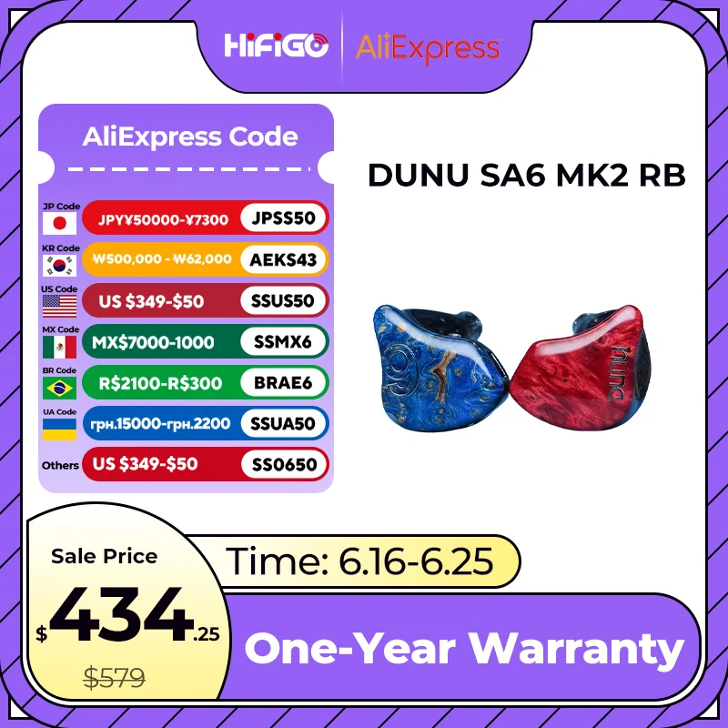 

DUNU SA6 MK2/MK2 RB версия 6BA внутриканальные мониторы IEMs