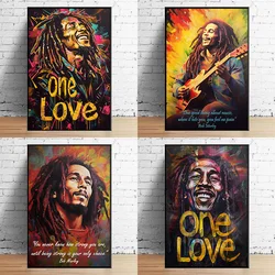 Bob Marley One Love Fan Sinnger Guitar Classic Music Album Covers Poster Print Wall Art Pictures Canvas Painting Room Home Decor