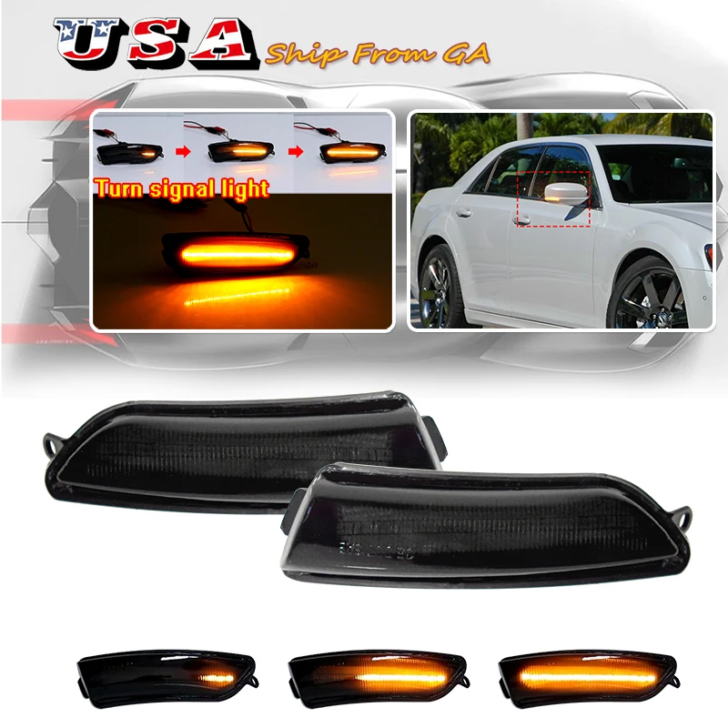 

2pcs Sequential Amber LED Side Mirror Blinker Turn Signal Lights For 2011-2020 Chrysler 300 Side marker Lamp