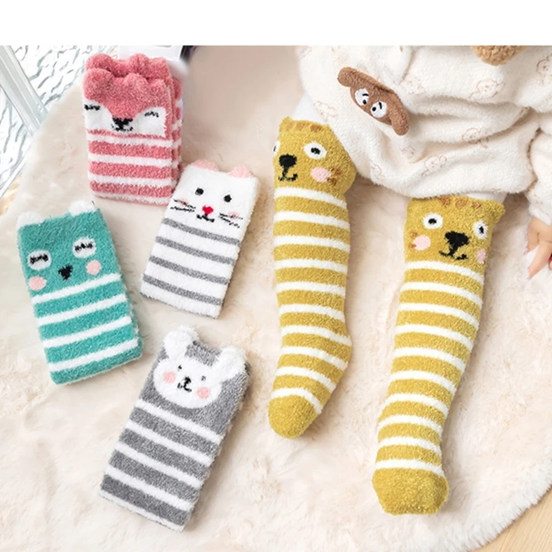 0-3 Years Old Baby Boys Girls Winter Soft Terry Cloth Over the Knee Socks Fashion Cartoon Toddlers Hosiery Infants Accessories