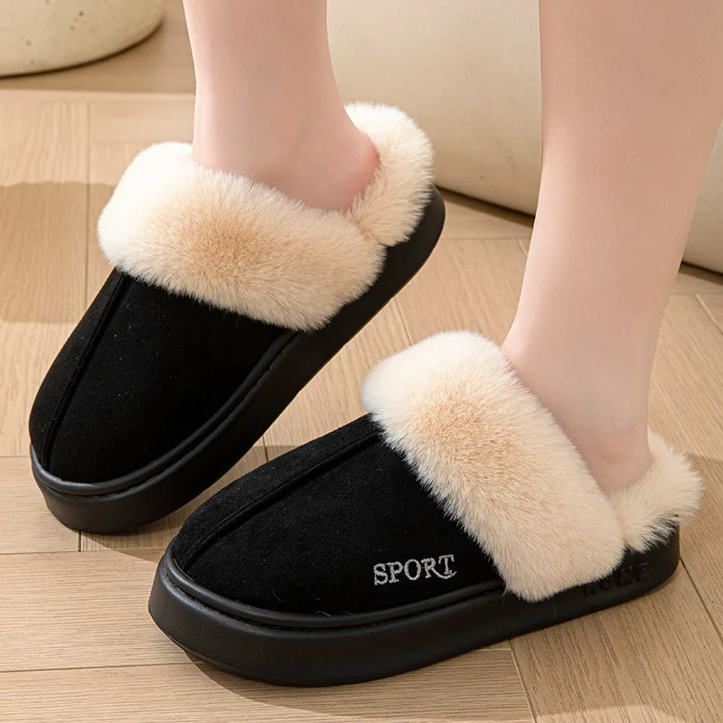 Casual Fluffy Slippers Women House Winter Plush Designer Shoes Ladies Flats Home Warm Fashion Elegant Solid Platform Footwear