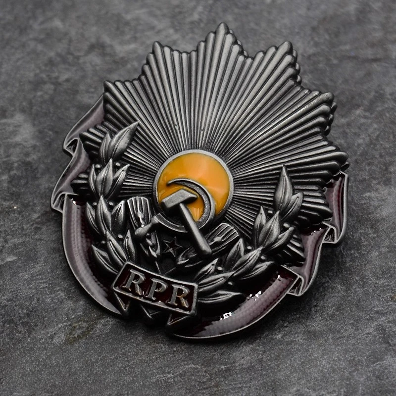 مطرقة ذهبية ومنجل مع إكليل الغار الفضي وتصميم أمة الله على الطراز العتيق RPR دبوس طية صدر السترة شارة سوفيتية قابلة للجمع #4