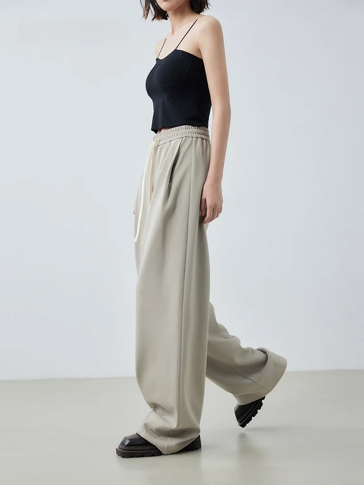 

XMOOM2025 Весенние новые женские повседневные прямые брюки с завязками на талии и скрытыми карманами, модные и удобные