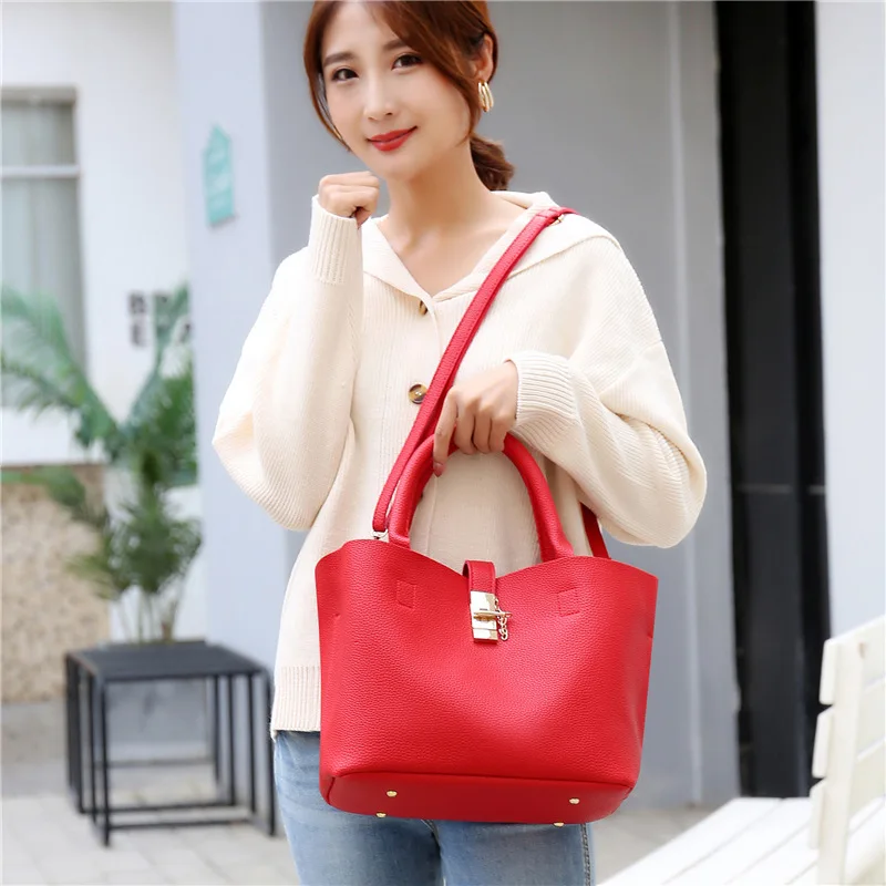 Woman shoulder bag Large capacity Handbag for Women Crossbody bag Lychee pattern PU Portable bucket bag ladies messenger bags