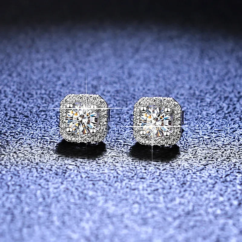 

PT950 platinum moissanite earrings 18K gold luxury square package holiday gift earrings source accessories jewelry