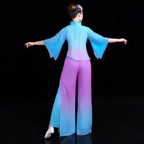 Clássico dança yangko vestuário feminino adulto fã dança desempenho roupas nacional hanfu vestido antigo moderno dança wear