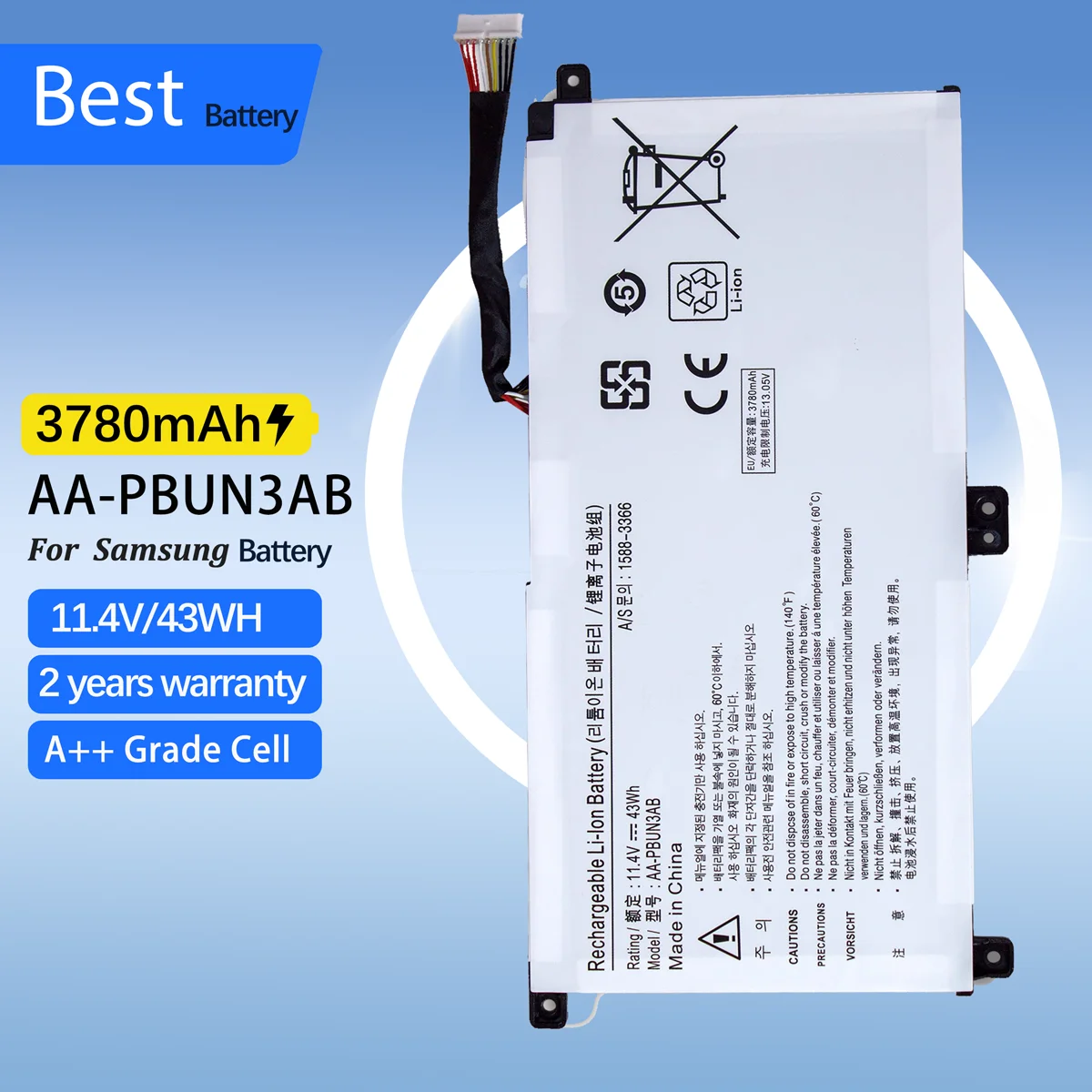 

AA-PBUN3AB AA-PBUN3QB Compatible Battery for Samsung NP530E5M NP740U3M NP740U5M NP550XTA NP300E5K NP730QAA NP800G5M Notebook
