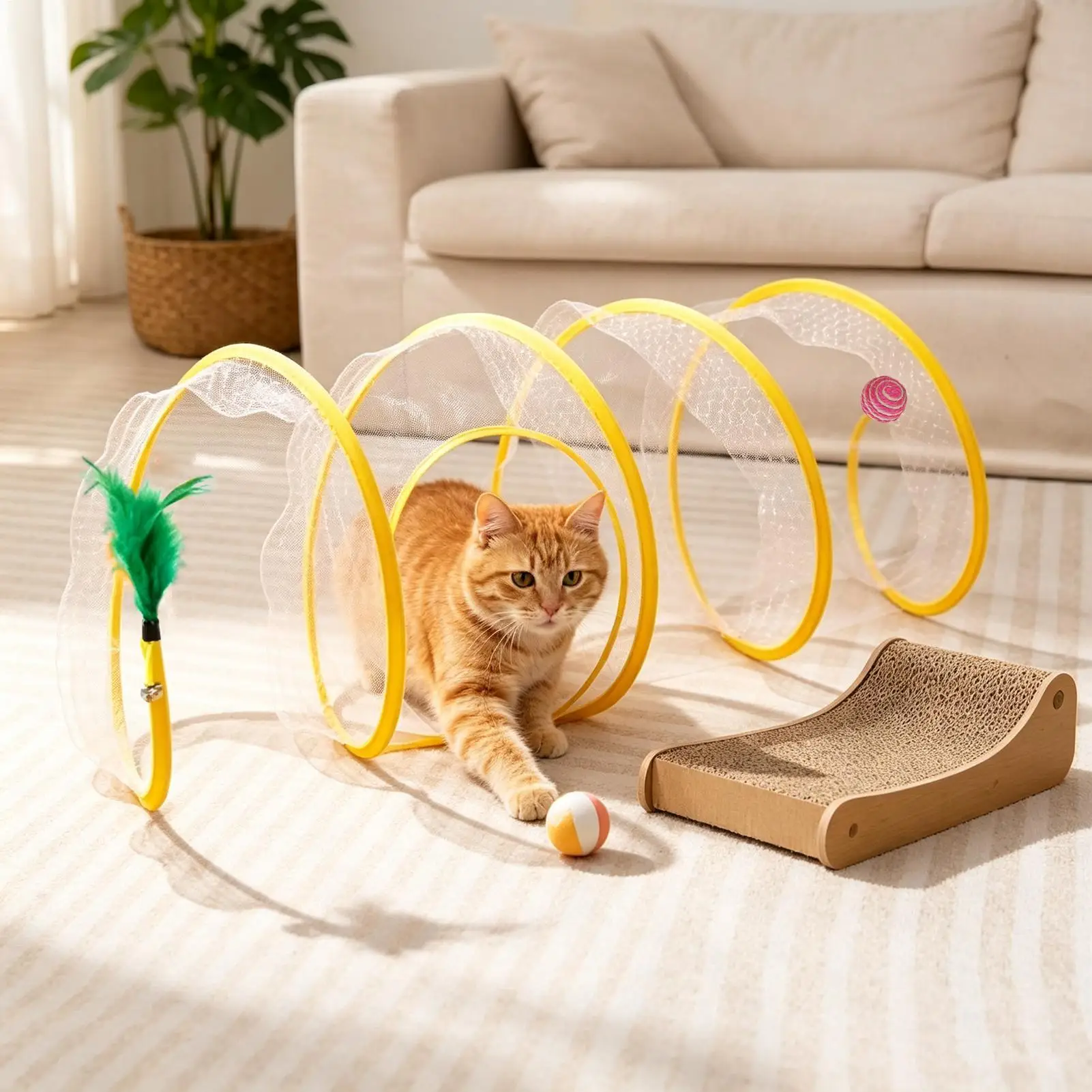 Tunnel spirale pour chat pliable, interactif et portable – Jouet pour l'exercice, la chasse et contre l'ennui des chatons