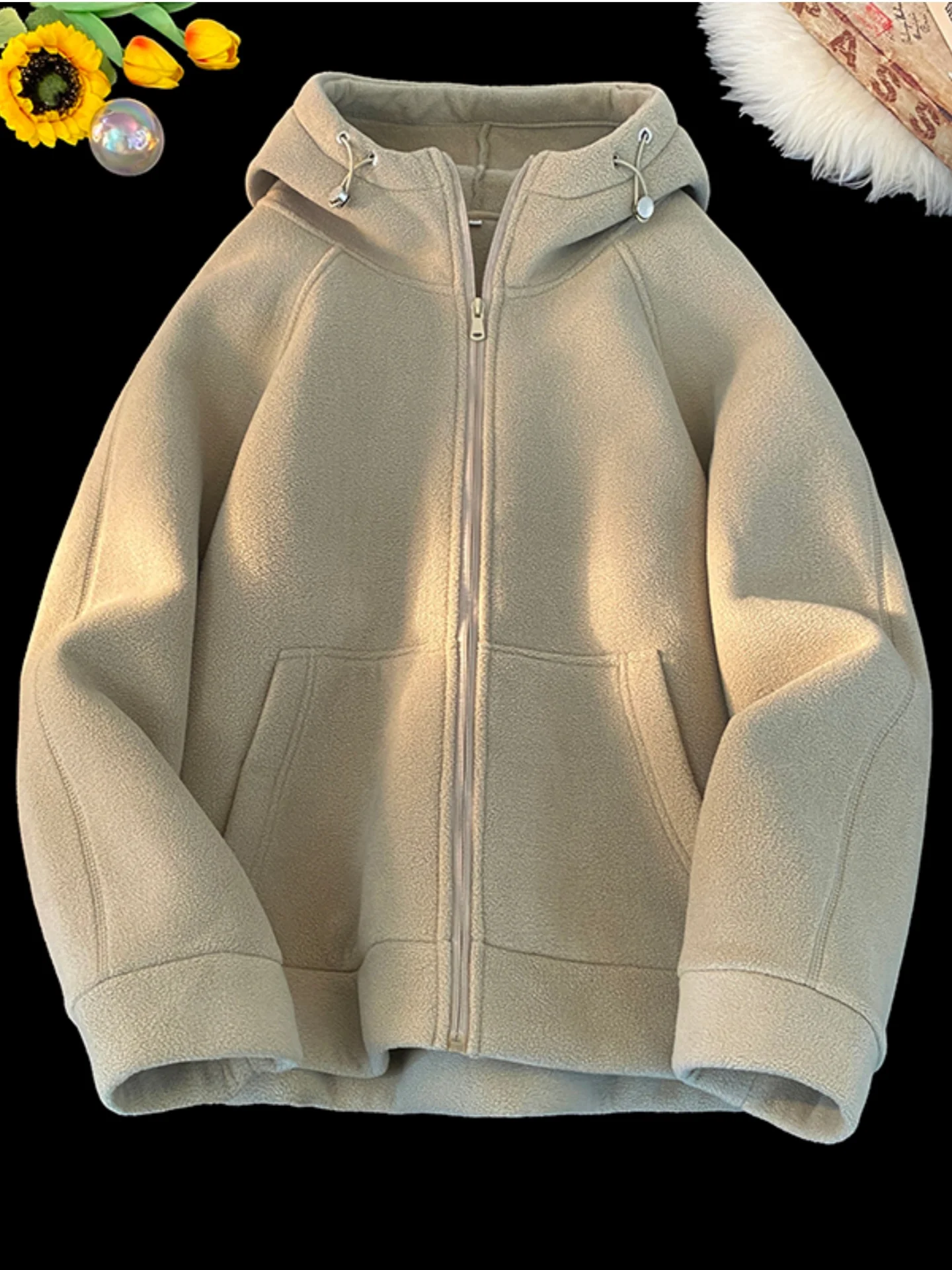 

Мужская утепленная флисовая толстовка с капюшоном на молнии, зимняя повседневная, с длинными рукавами, удобная, дышащая, из смесового полиэстера и хлопка