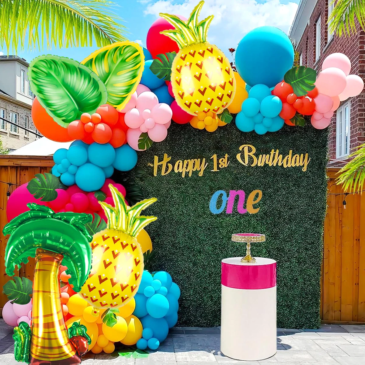 139pcs Tropical Balloon Garland Kit, Pineapple Coconut Tree, Birthday, Beach Party, Hawaiian Party Birthday Backdrop Supplies