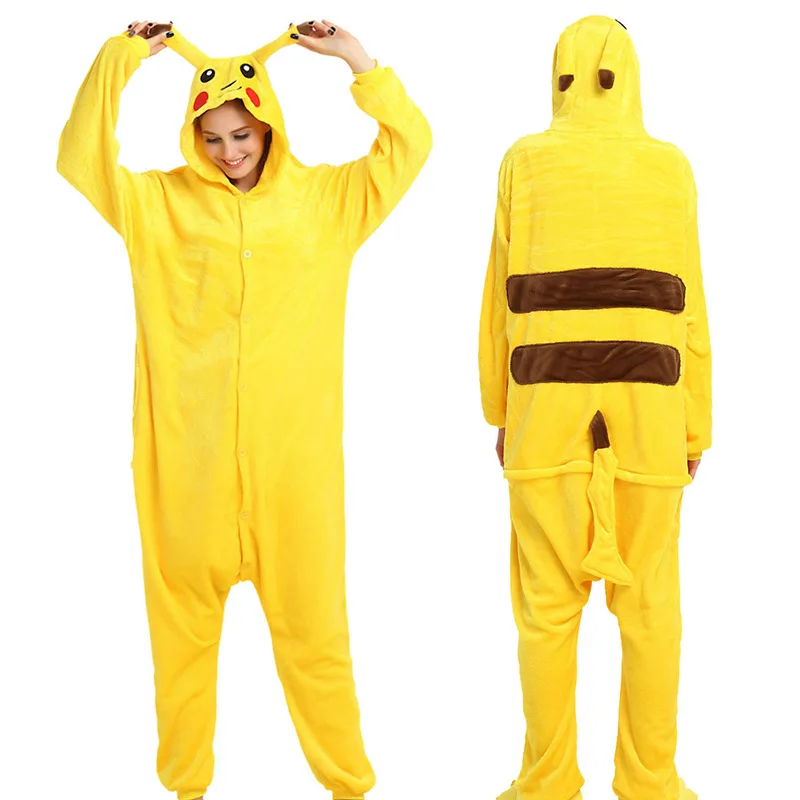 

Instockcosplay Animal Hoodie Pajamas Pikachu Warm Flannel Homewear Adult Autumn&Winter Soft Onesie Parent-Child Girls Sleepwear