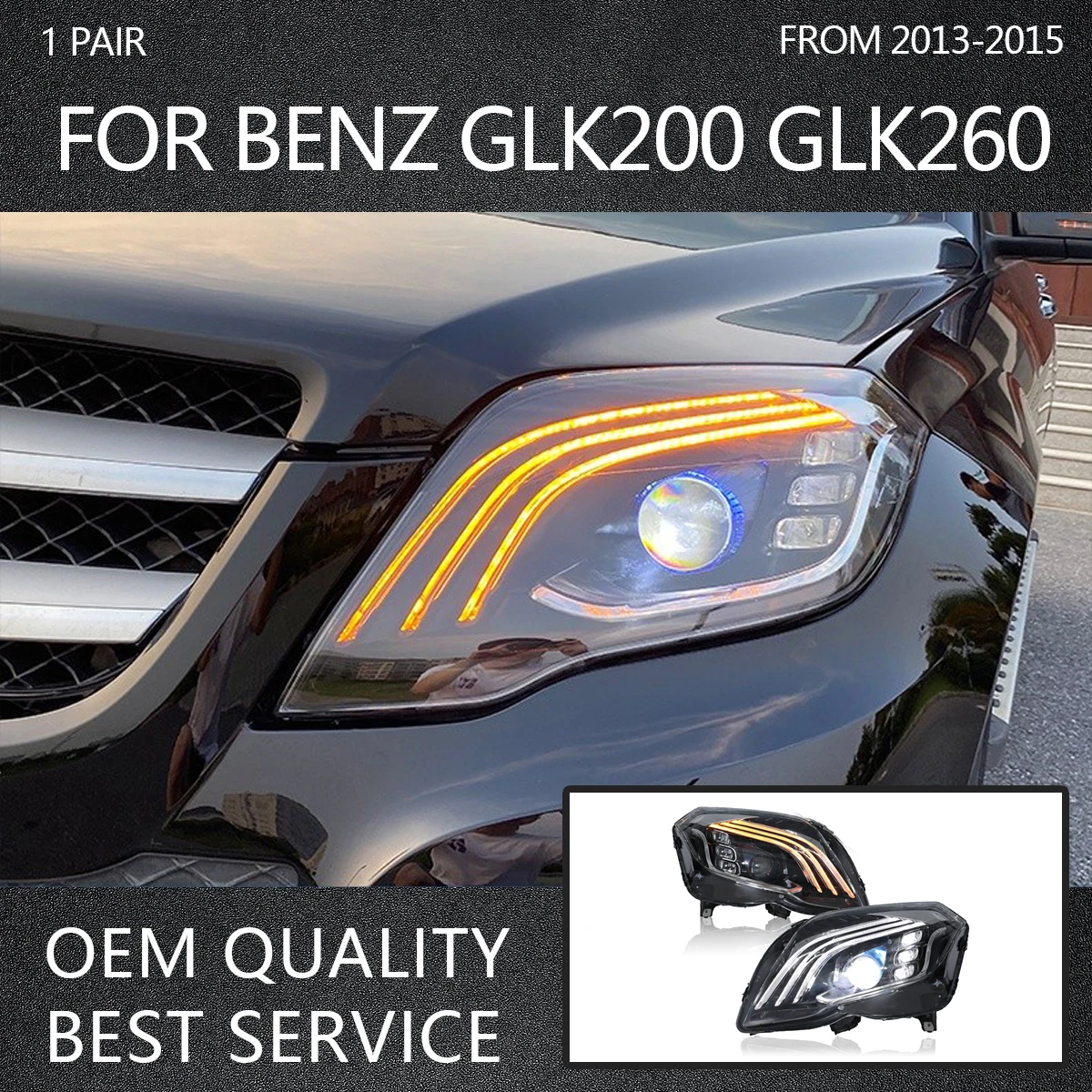 Full LED retrofit upgrade highlight DRL dynamic day light For Mercedes-Benz GLK / GLK200 GLK260 GLK300 2013-2015