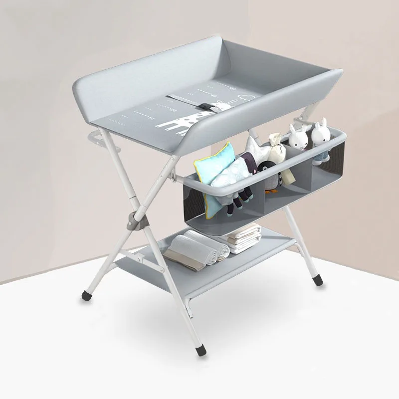 

Portable Baby Changing Table for Nursery Height Adjustable Foldable Diaper Table with Swivel Wheels Drying Rack Large Storage