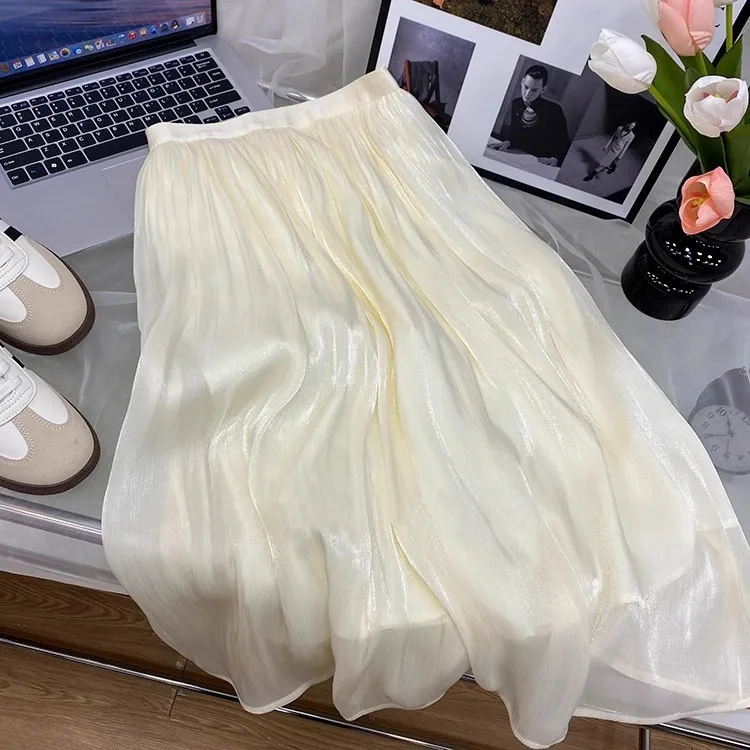 2025 Spring/Summer New Luster  A-line Women Skirt Solid Color High Waist French Paris Style Elegant Asymmetrical Skirt image 2