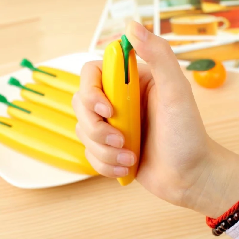 

1pc Home Cute Banana Shape Ballpoint Pen Yellow Plastic Writing Ballpoint Pens Fun Black Ink Fruit Pencil Office