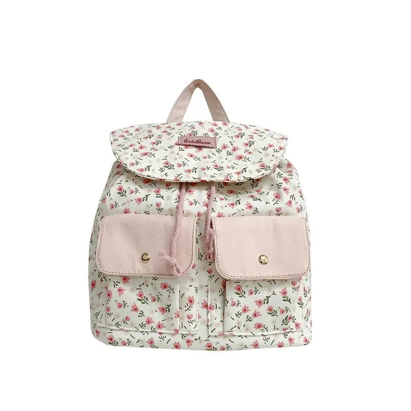 Mochila de lona de estilo étnico para chica, bolsa ligera con estampado de flores bonitas, estilo Harajuku, para ordenador portátil, viaje, trabajo, viaje