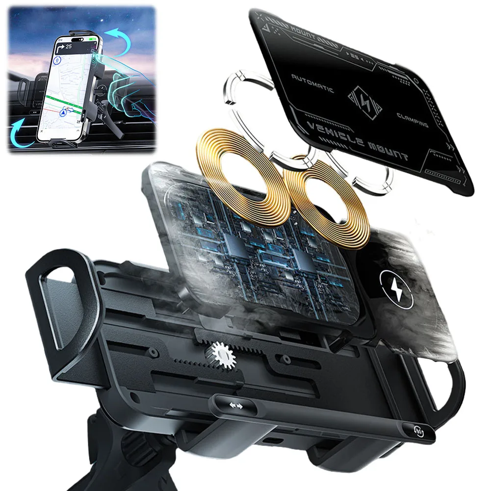 

15W Dual Coil Phone Charging Rack Multi-Purpose Magnetic Charging Station 2 In 1 Rotatable Mobile Phone Holder Car Accessories