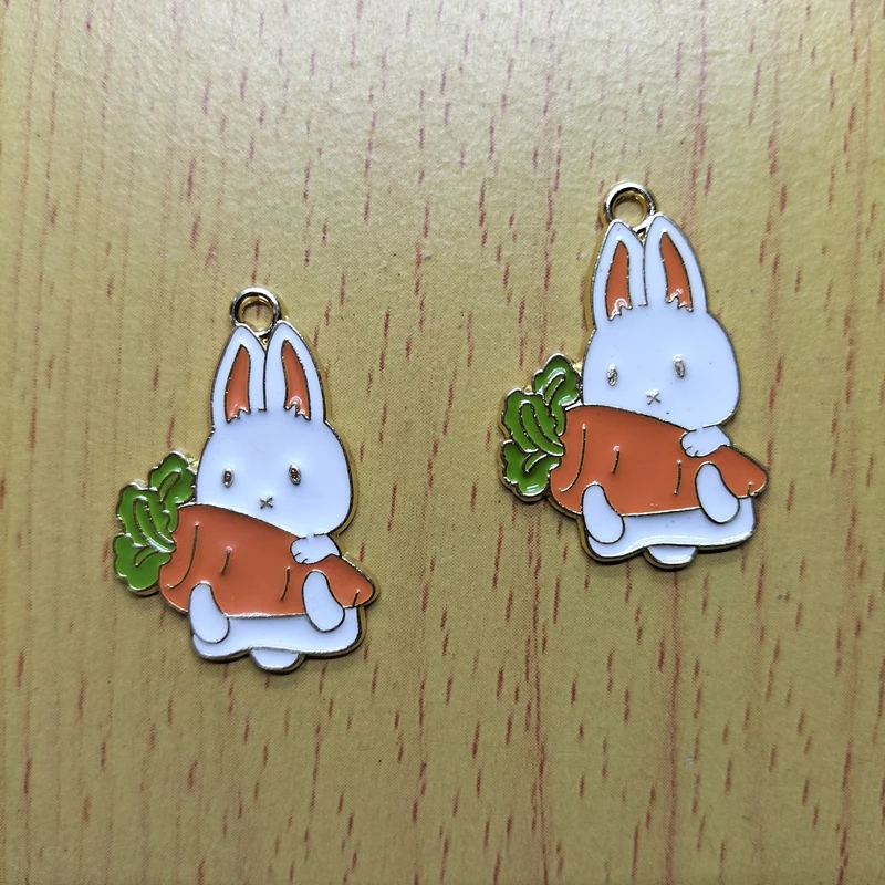 

10Pcs Cartoon Animal Rabbit Charms Enamel Metal Carrot Pendant Fit Earrings Bracelet Making DIY Necklace Jewelry Accessories