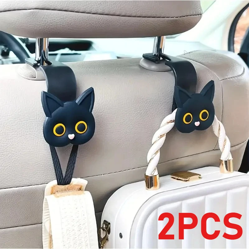 2PCS Cartoon Cute Cat Car Headrest Hook Back Seat Organizer Holder Auto Fastener Hangers Auto Storage Interior Accessories