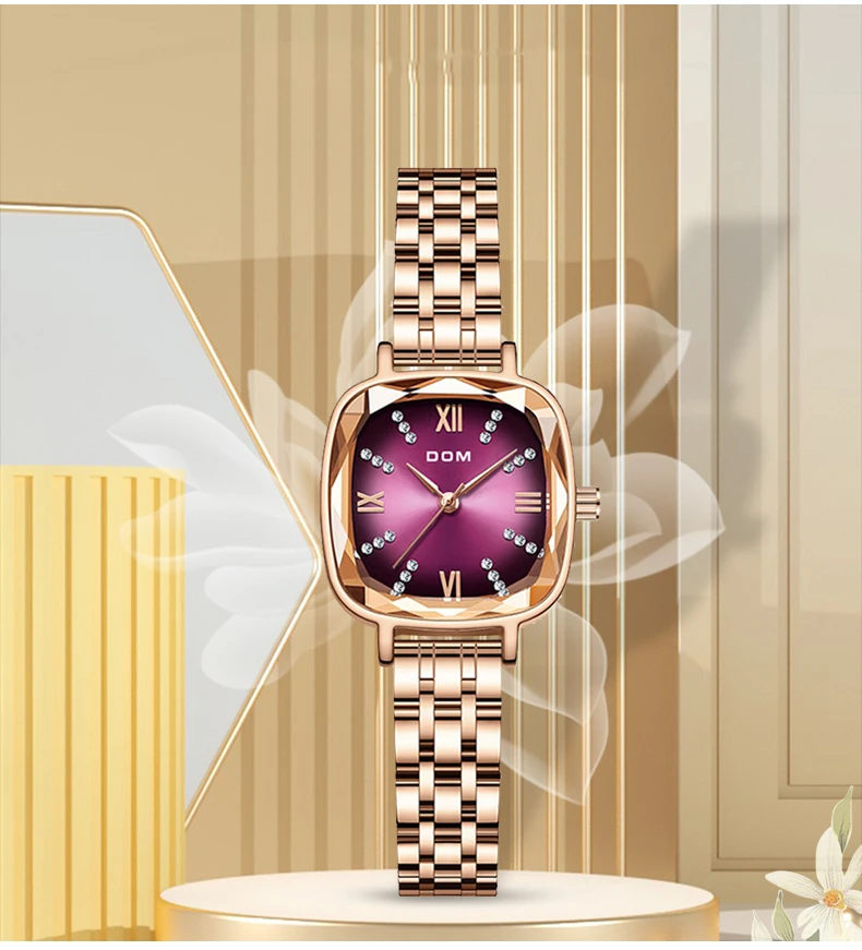 DOM Ladies Luxury Crystal Women's Bracelet Watch Top brand Fashion Diamond Ladies Quartz Watch Steel women's watch