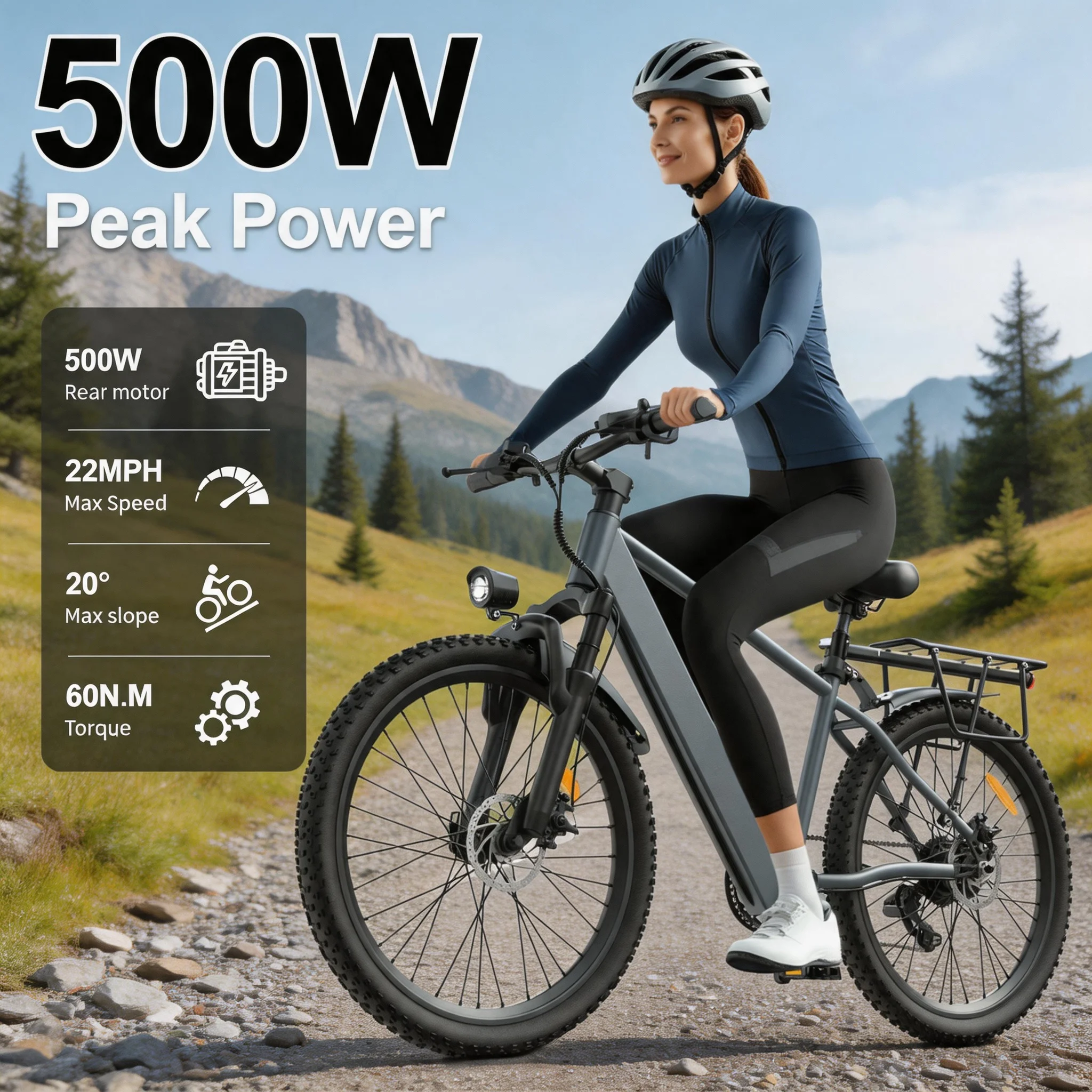 

UPlee L24 Electric Bike Adults Electric Bicycle Peak 500W 36V e bike 24" Fat Tire Mountain Bike 25mph Electric Dirt Bike