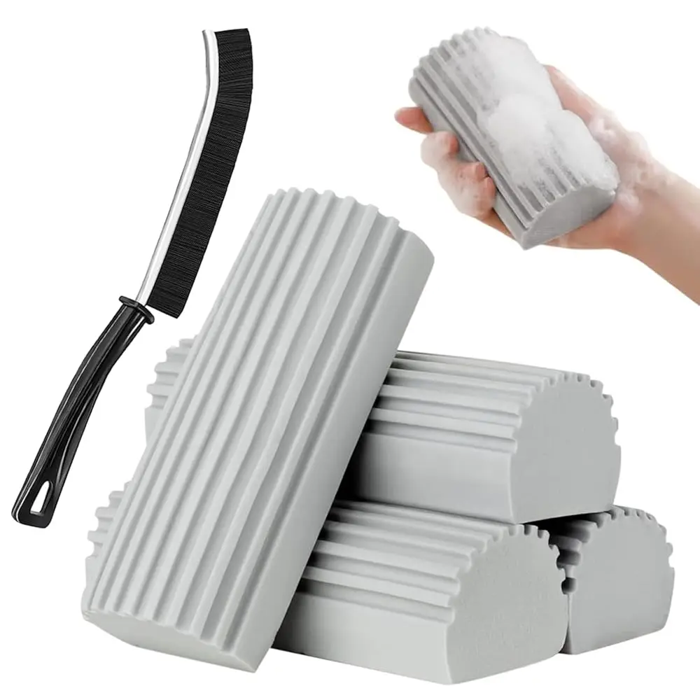 

Набор из 4 серых губчатых очистителей для влажной уборки с одной жесткой щеткой, для стекол, вентиляционных отверстий, перил, зеркал, жалюзи, Magic Spo