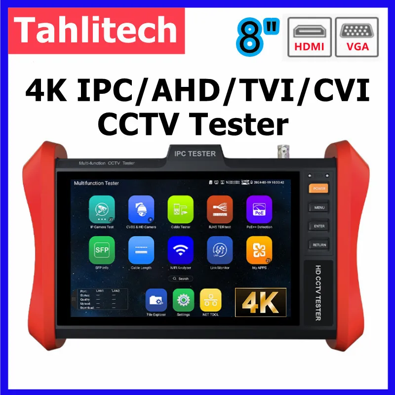 cctv camera tester monitor entrada hdmi e vga monitor 4k polegada poe 90w sfp 4k ip h265 8mp ahd tvi cvi 01