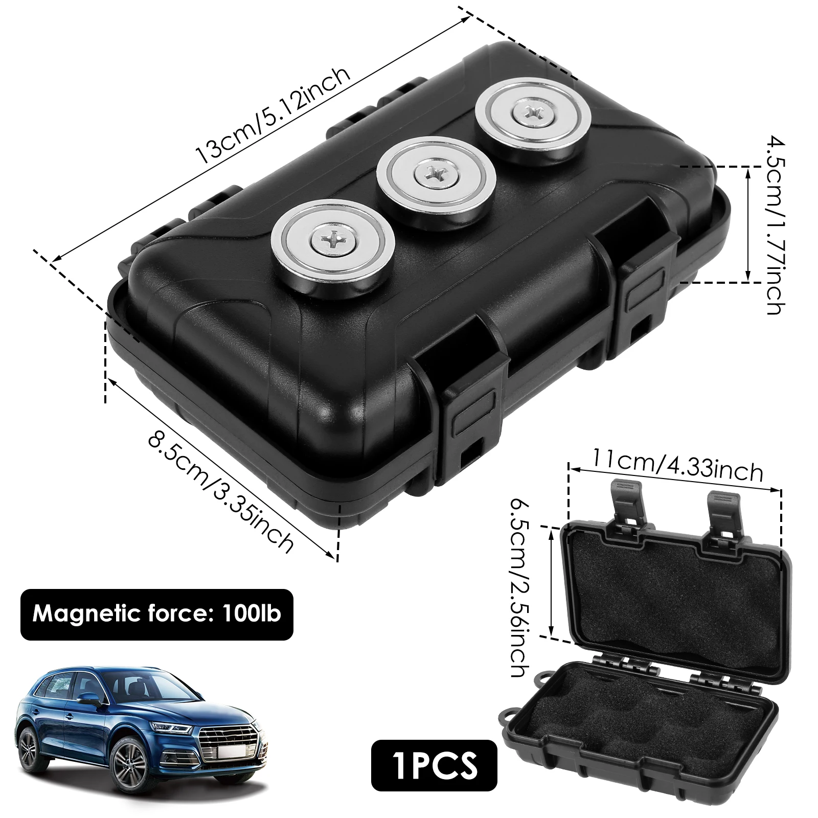 Magnetic Hide-A-Key Holder Waterproof Under Car Hide Key Box with Strong Magnets or Spare Keys & GPS Locator Storage Hide-A-Key