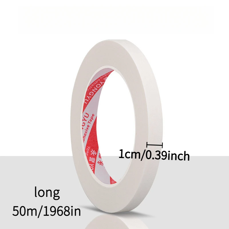 1 Stück 50 m Abdeckband, weiß, 10 mm, einseitiges Klebeband, selbstklebendes Krepppapier für Ölgemälde, Skizzen, Zeichnungen, Autolackierung