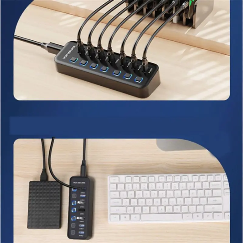 USB Hub 3.0 7 Port, USB Data Hub Splitter, 5Gbps High Speed USB Port Expander For Various USB Devices Replacement-Y18A