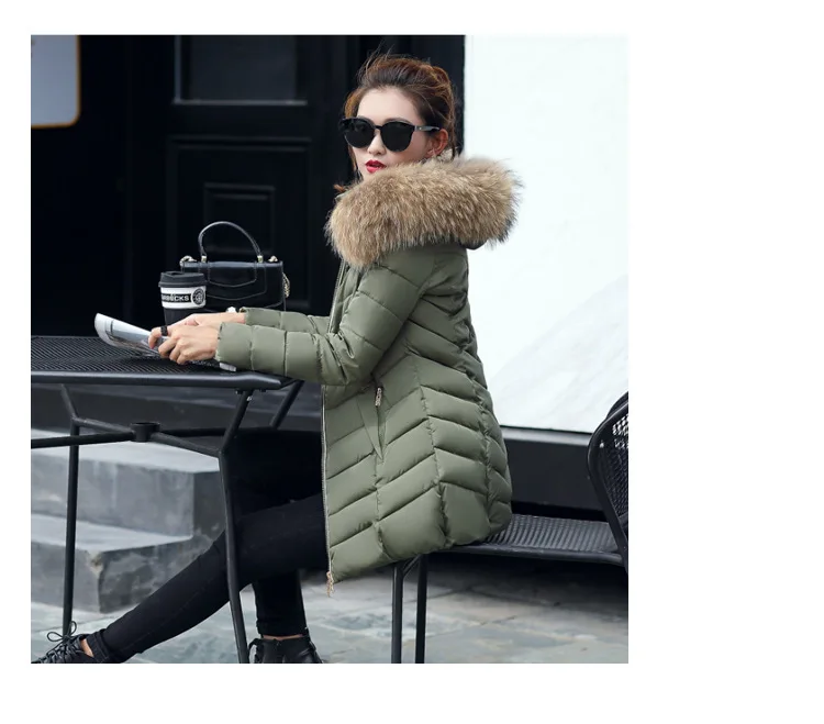 Women 2025 Winter Coat Korean Style Slim Fit Long Jacket With Fur Collar Warm Down Cotton Parka