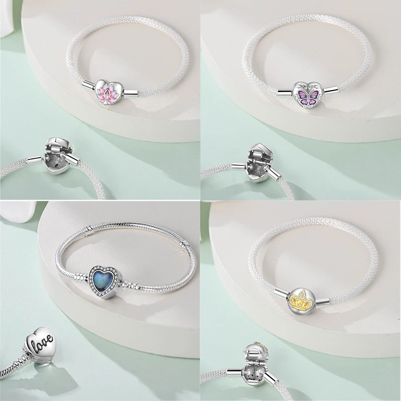 Real 925 Sterling Silver 17-20CM Butterfly Pet Ocean Starry Sky Original Bracelet Fit For Wedding Fine Jewelry DIY Making