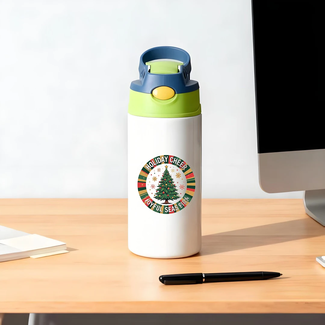 Изолированная чашка из нержавеющей стали 304, детская соломенная чашка, тематическая рождественская елка, подарочная коробка, набор, радостный рождественский сезон, незаменимый праздник