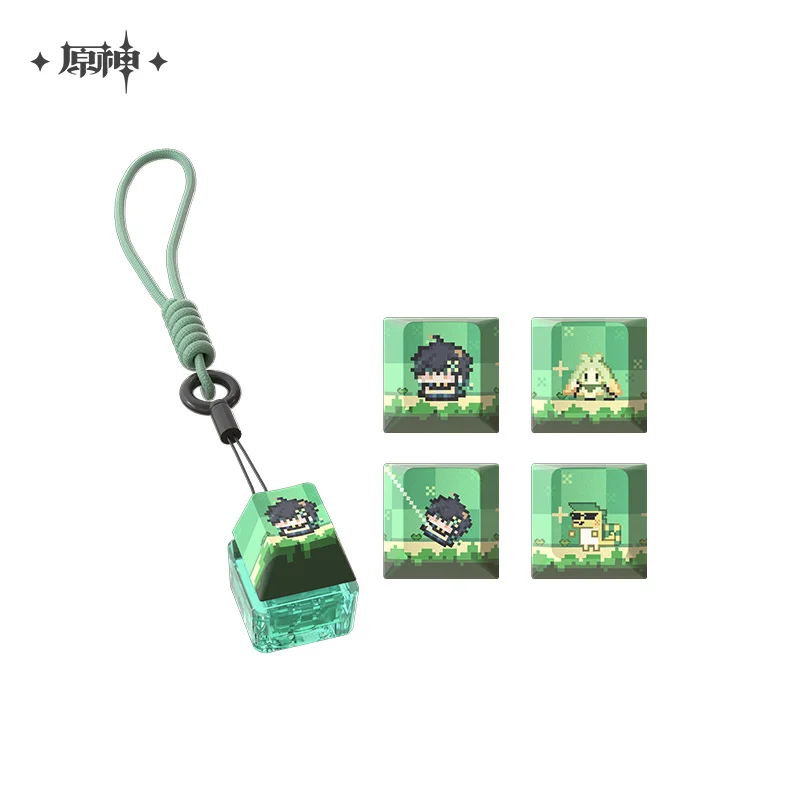 

Genshin Kinich Keycap Tester 4 шт. Pixel Keycap Декомпрессионная игрушка Персонализированная подвеска Genshin Keycap на палец