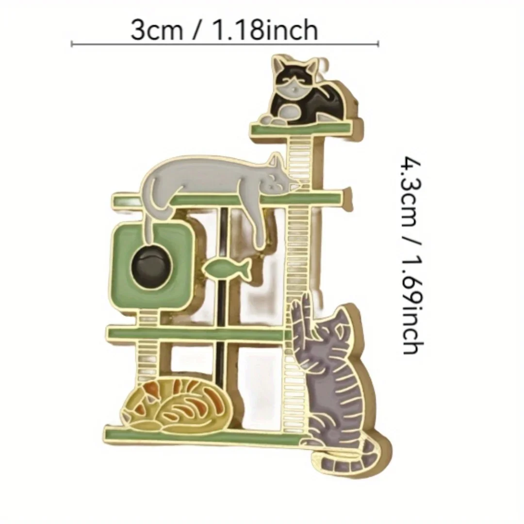 1 Piece Cute and Compact Animal Brooch, Metal Material with Cat and Cat Tree, Suitable for Men and Women's Outfit Coordination