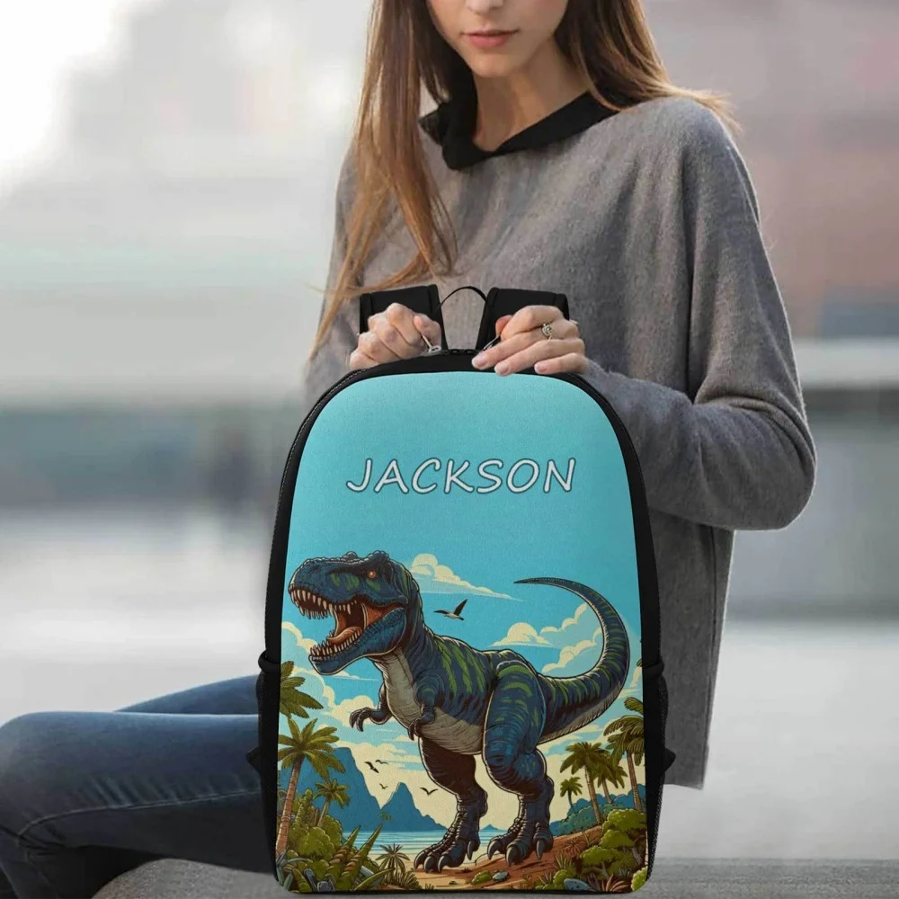 Custom Name Dinosaur Backpack for Boys, Personalized Kids School Bookbag Large Capacity Casual Travel Daypack for Children