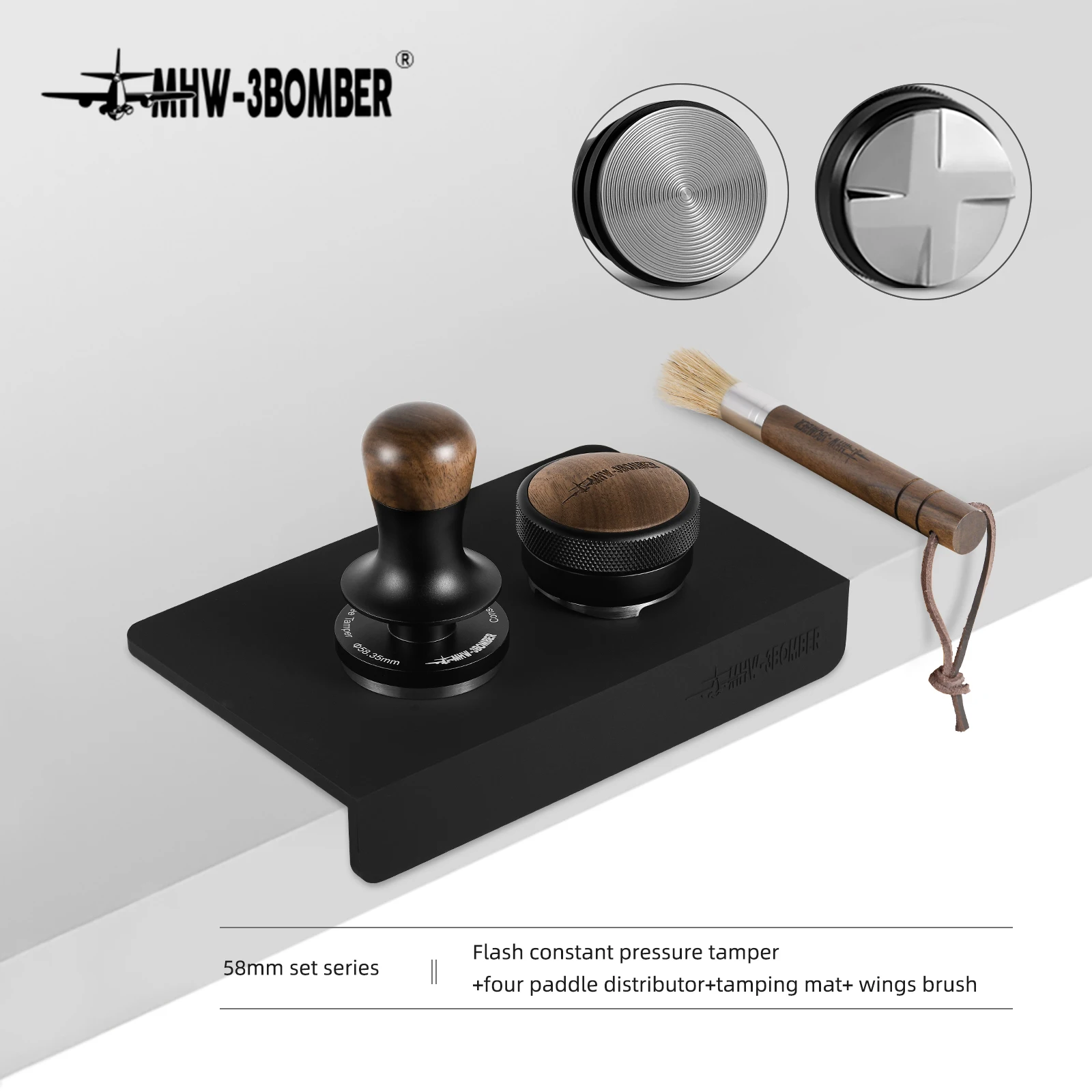 MHW-3BOMBER 30lb Constant Pressure Coffee Tamper 51mm 53mm 58mm Espresso Flat Tampers with Calibrated Spring Loaded Barista Tool