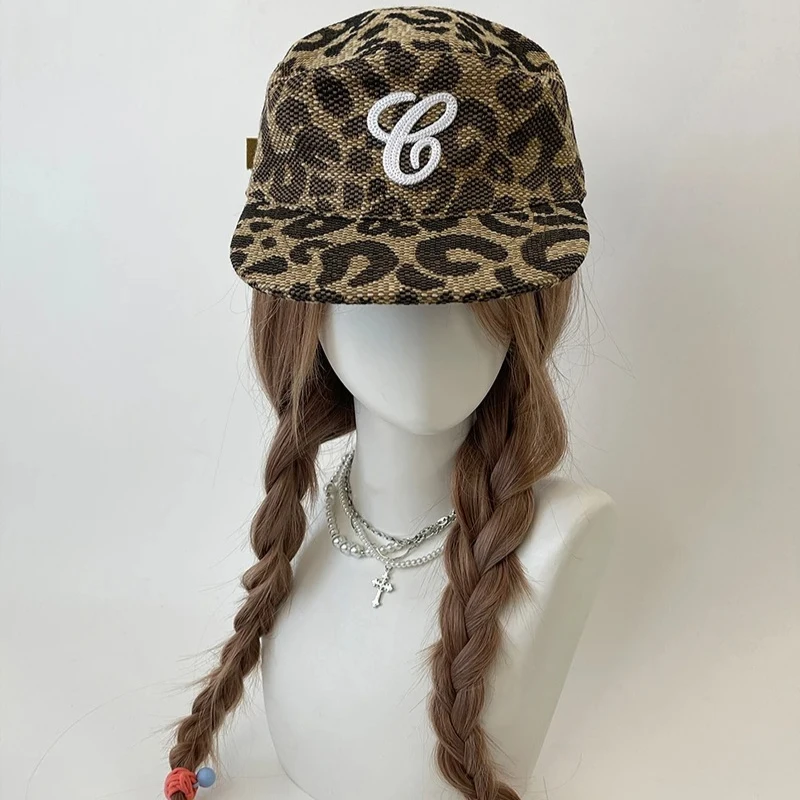 Korean Retro Flat-top Leopard Print Plaid Baseball Cap Women's Spring  Autumn Peaked Cap Men's Sun Hat  K-pop Girl Groups Cap