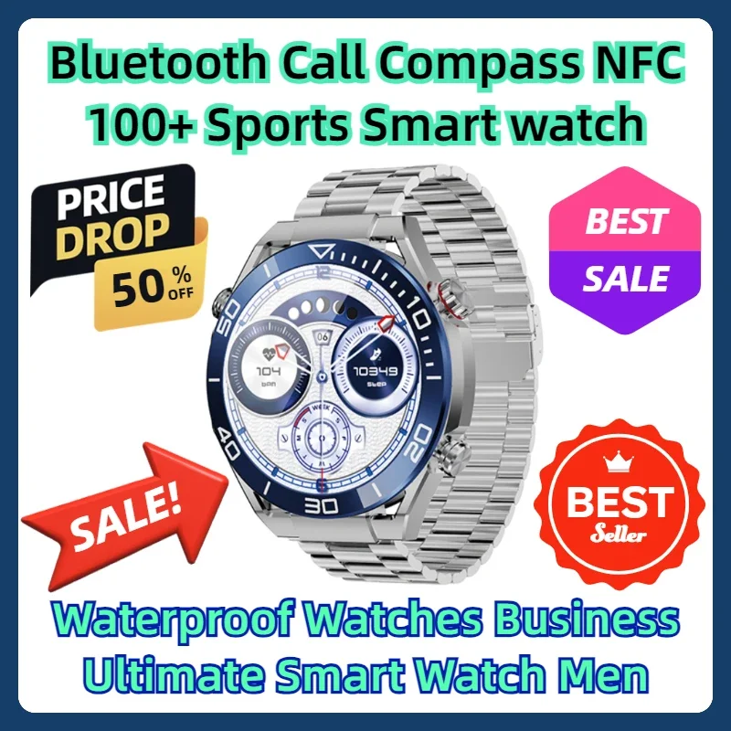 

Bluetooth Call Compass NFC 100+ Sports Smart watch Waterproof Watches Business Ultimate Smart Watch Men