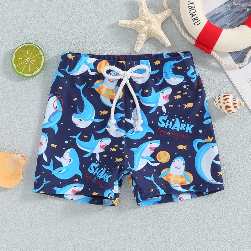 Tregren Toddler Boys Swim Trunks Cartoon Shark Print Elastic Waist Swim Shorts Bathing Suit Swimsuit Infant Swimming Bottoms