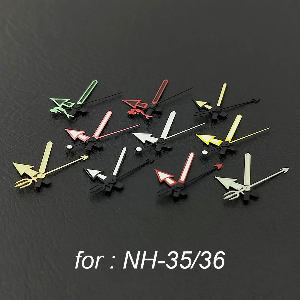 12,5 mm grüne, rote, silberne, goldene, weiße Harpunen-Meerjungfrauen-Uhrzeiger C3 grün leuchtend für NH-35/NH36/4R/7S Uhrwerke, Zeiger – Detail 4