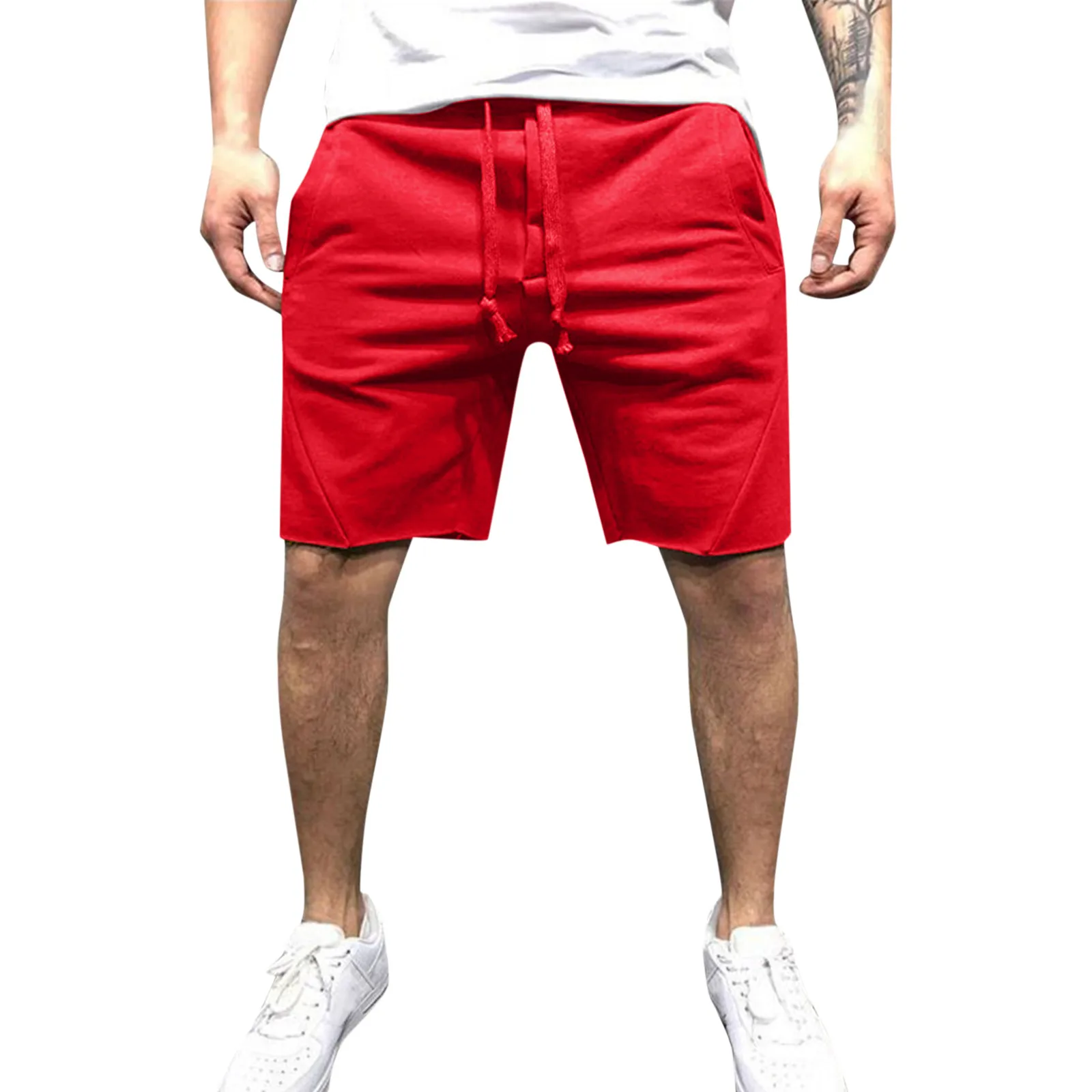 New Men\'S Cotton Linen Shorts Pants Male Summer Breathable Solid Color Linen Trousers Fitness Streetwear Lace Up Bottoms