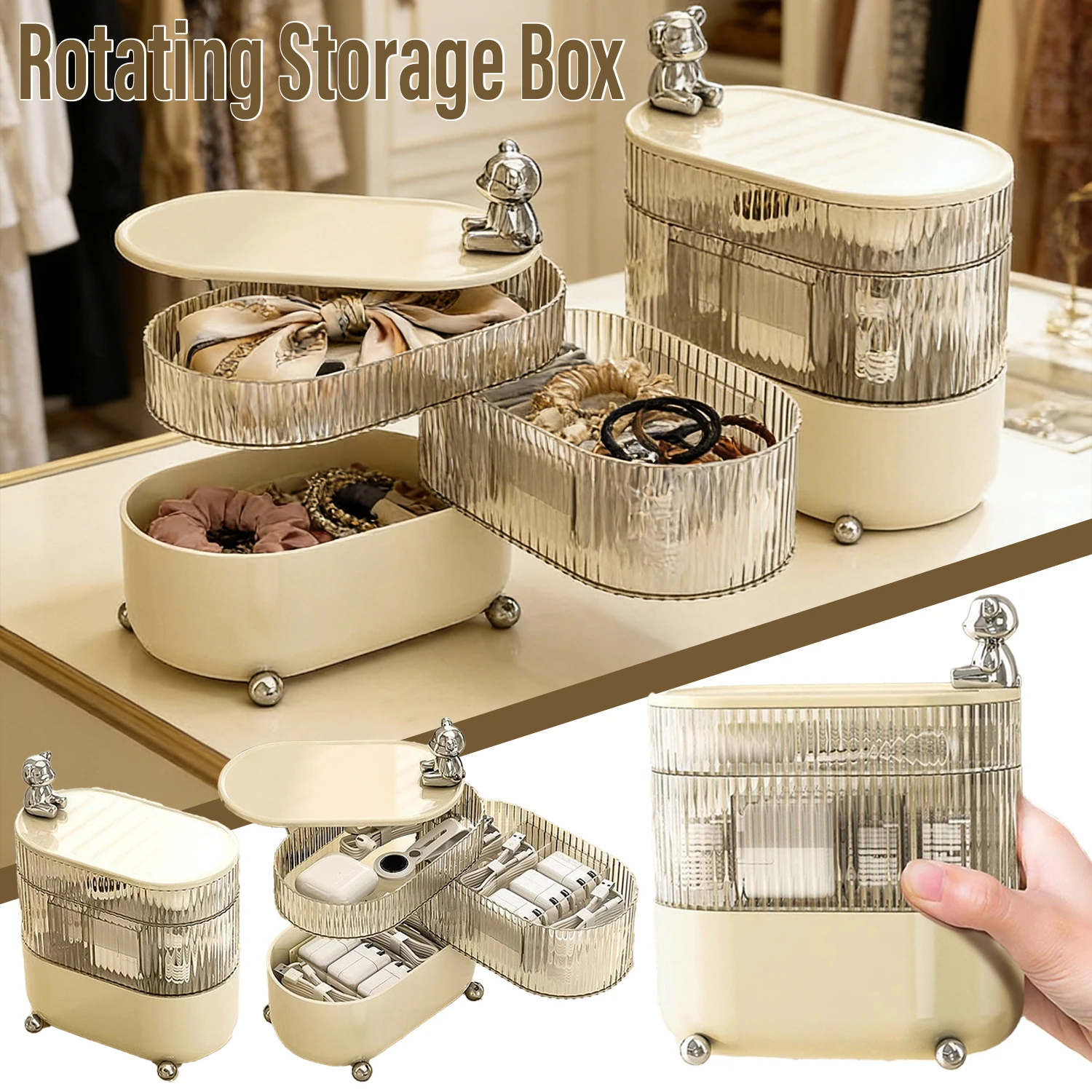 

Large Capacity Multifunctional Rotating Storage Box, Desktop Small Item Storage Mechanism Dressing Table Makeup Tool Storage Box