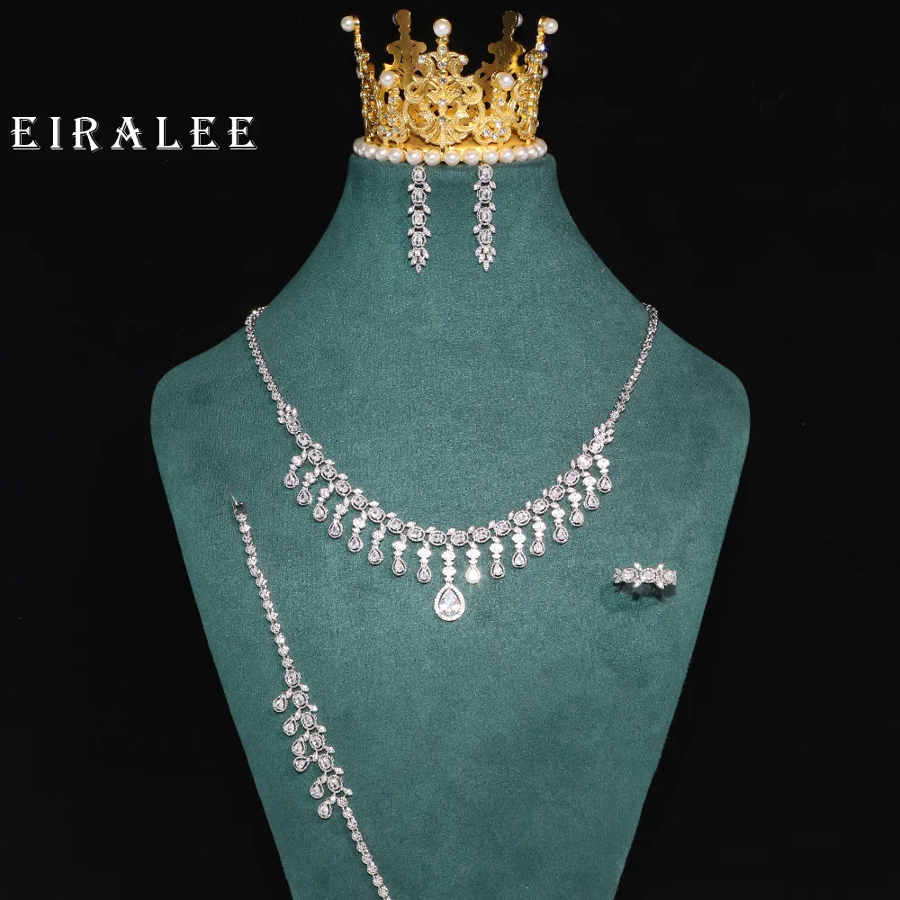 

Eiralee Fashion Jewelry Brand 4 PCS Women Wedding Jewellery Set High Quality Gift Exquisite Bridal Ring Necklace Earrings Engage