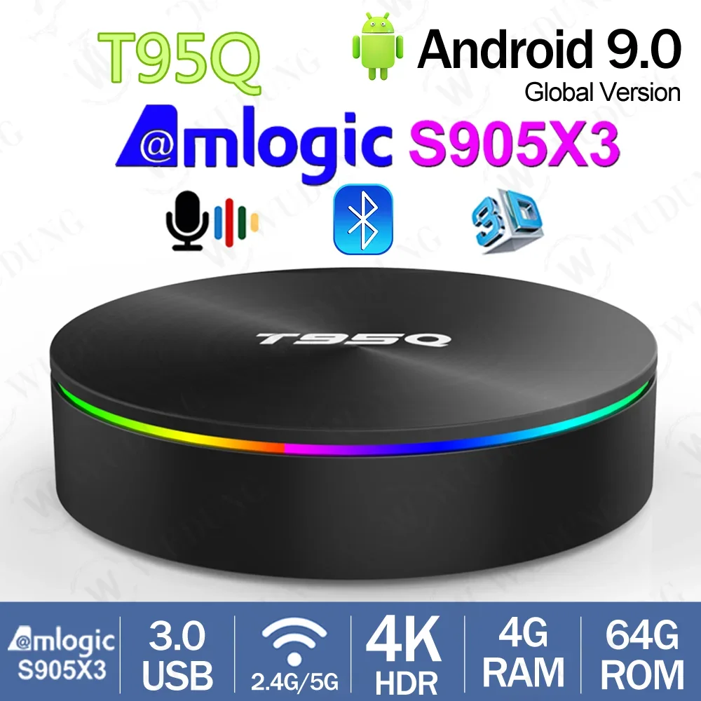 T95Q Android 9.0 Smart TV Box Amlogic S905X3 Quad Core 2.4G/5GHz Dual WiFi BT4.0 4K  HDR 3D Youtube Netflix HDR Video Media