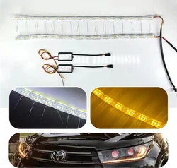 2Pcs DRL LED Daytime Running Light Strip Flexible Waterproof Headlight Turn Signal Yellow Lamp Car Decorative Driving Lights 12v