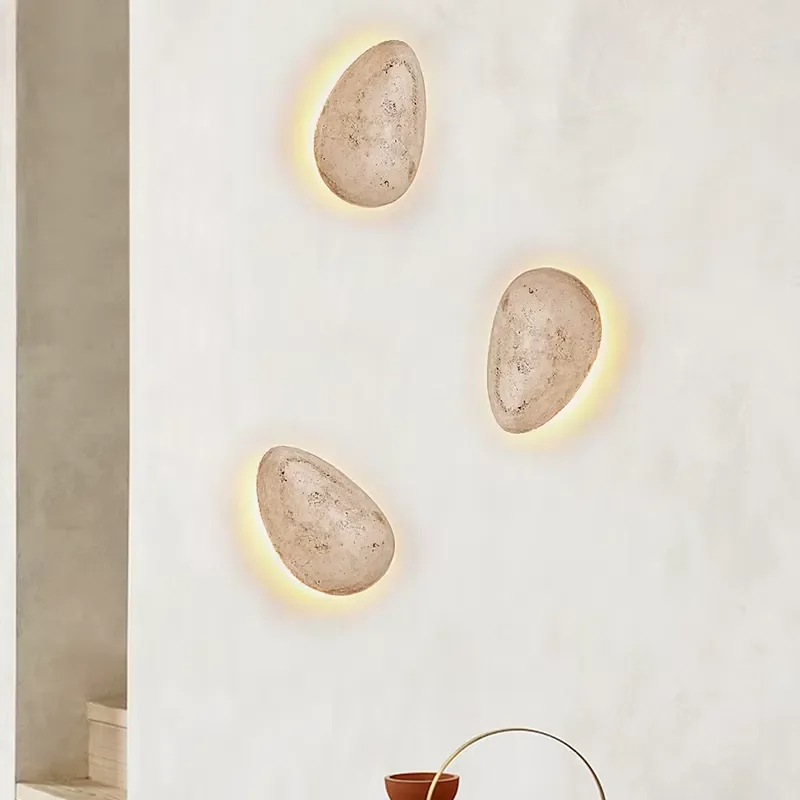 Wabi-sabi Travertine Wall Lamp Nordic Bedroom Bedside Light Natural Stone Cobblestone Sconce